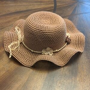 Bienvenu Brown Kids Sun Hat with Flower Accents